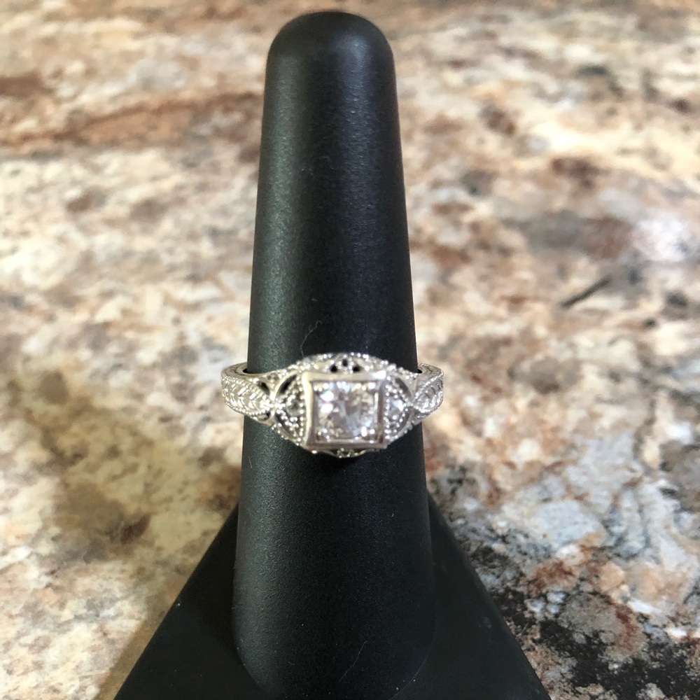Vintage style , sterling silver CZ ring